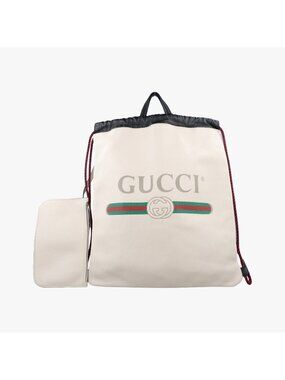 Gucci Print Draw String White Leather